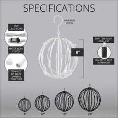 Hanging LED Light Balls Christmas Patio Garden Decoration White Frame, 6 Colors
