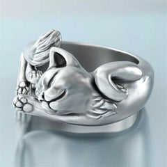 Fortune Cat Animal Rings Couple Jewelry Adjustable Finger Rings Unisex