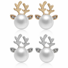 Women Fashion Jewelry Christmas Reindeer Rhinestone Pearl Earrings